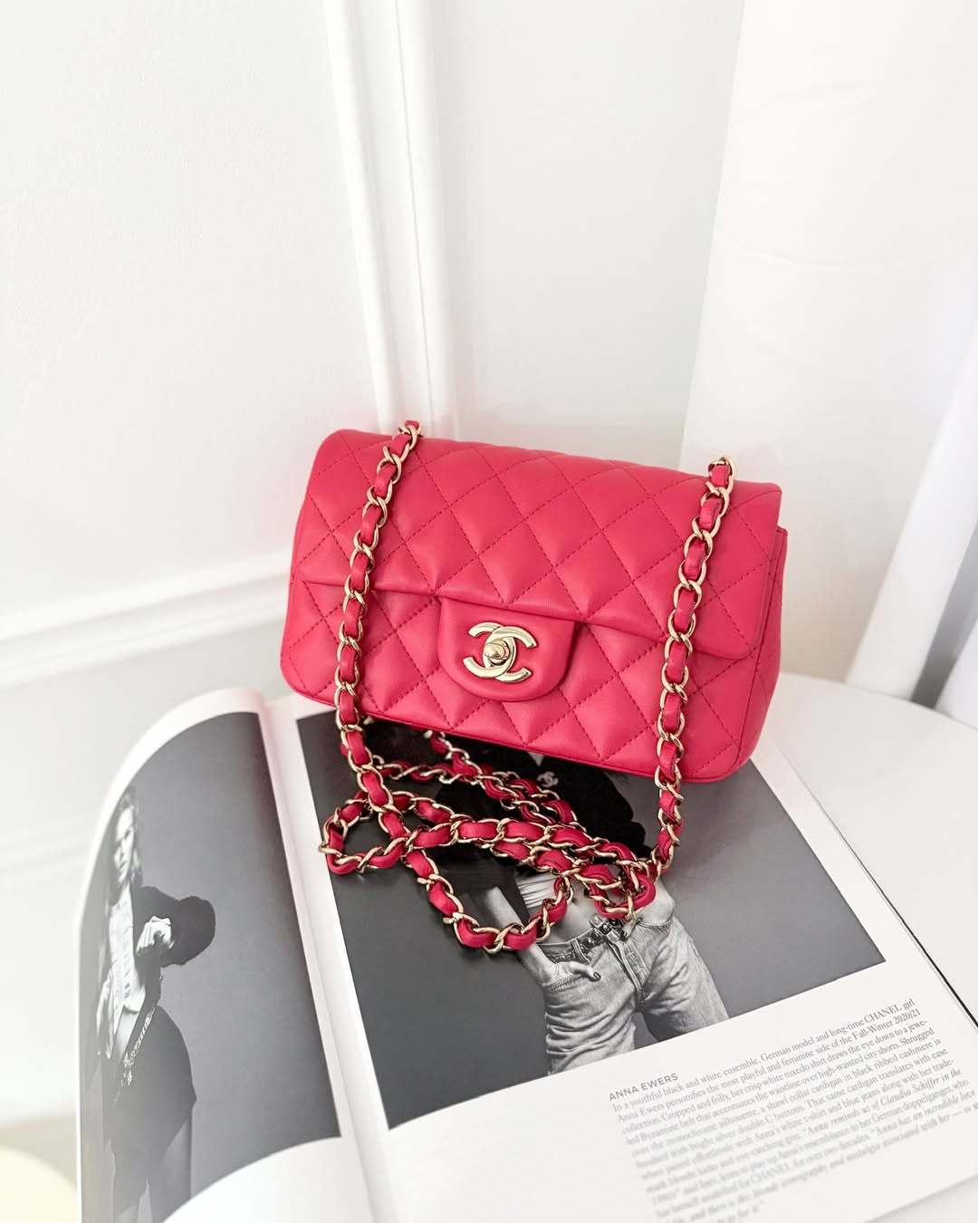 Chanel Quilted Mini Rectangular Flap Berry Red Lambskin