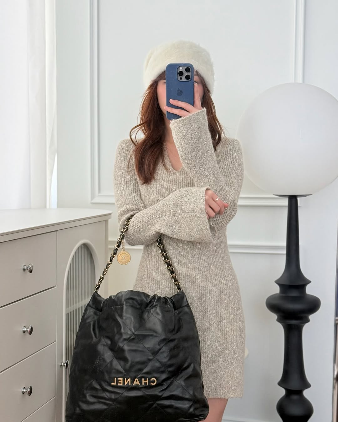 Chanel 22 Bag Medium Black Crumpled Calfskin Aged