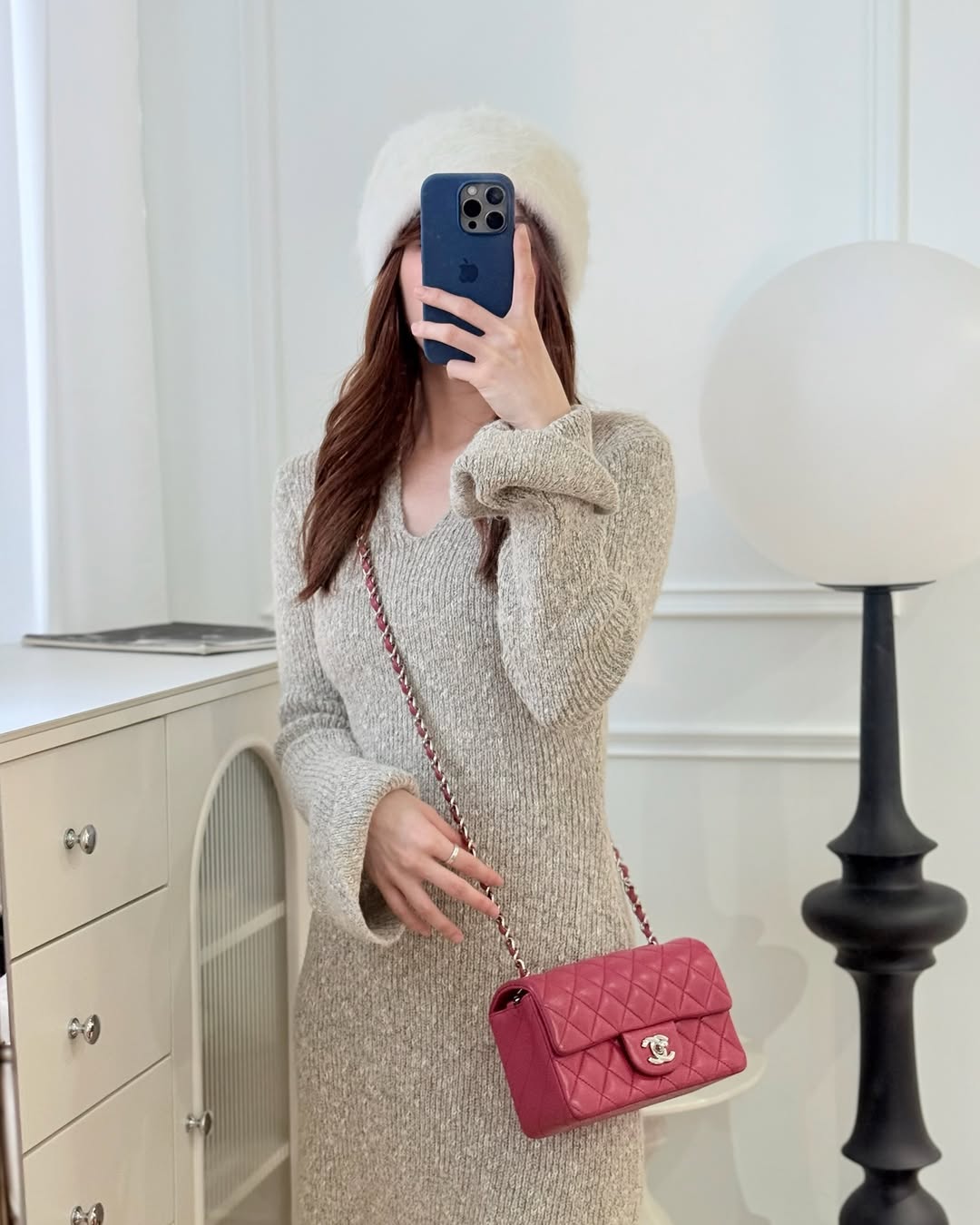 Chanel Quilted Mini Rectangular Flap Dark Pink Lambskin