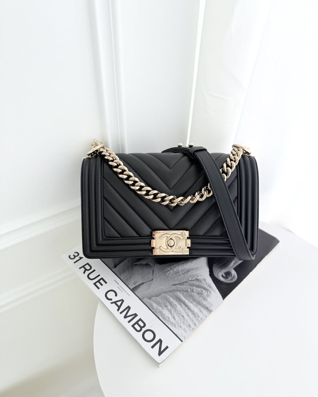Chanel Medium Boy Chevron Black Calfskin