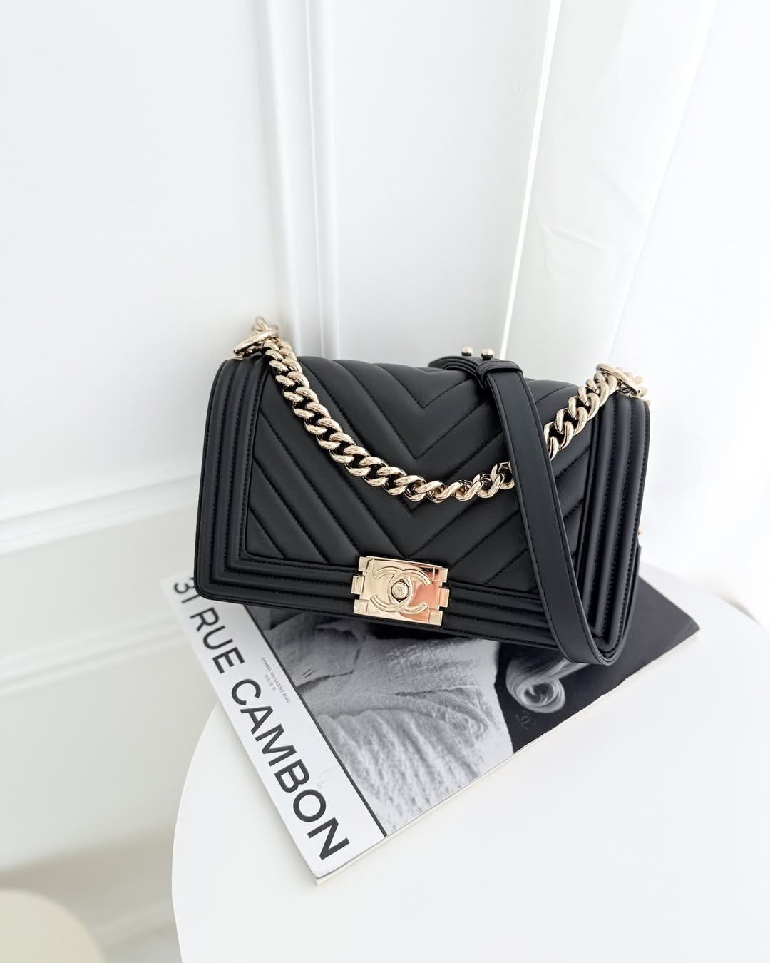 Chanel Medium Boy Chevron Black Calfskin