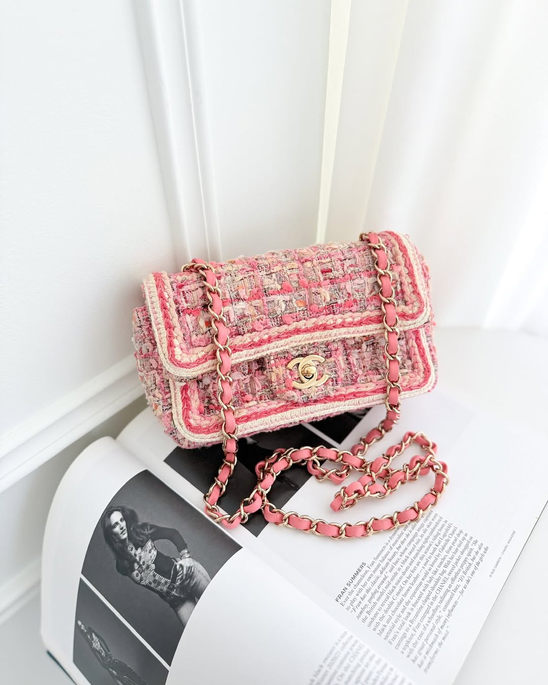 Chanel Mini Rectangular Flap Pink Tweed Braid