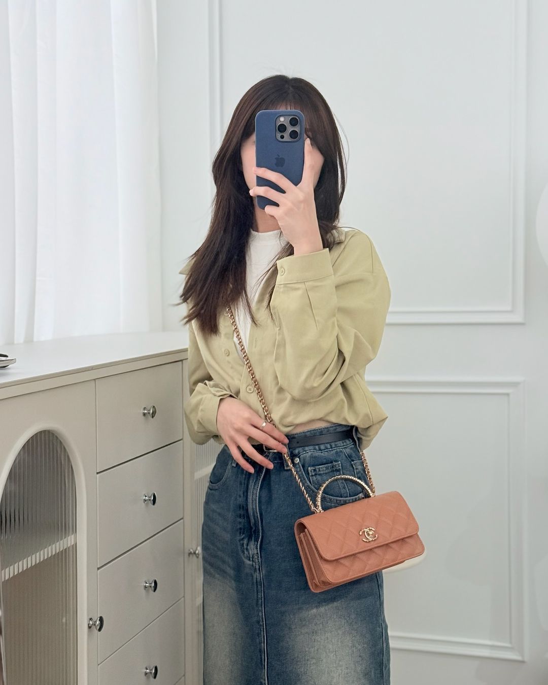 Chanel Mini Crystal Top Handle Wallet On Chain WOC Dark Beige Lambskin