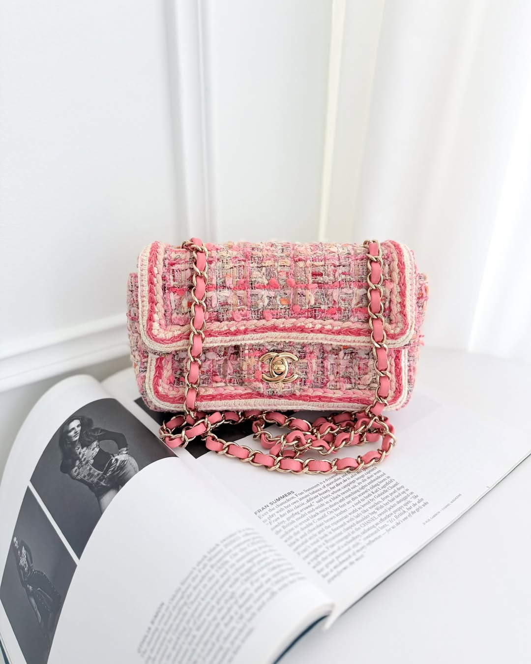 Chanel Mini Rectangular Flap Pink Tweed Braid