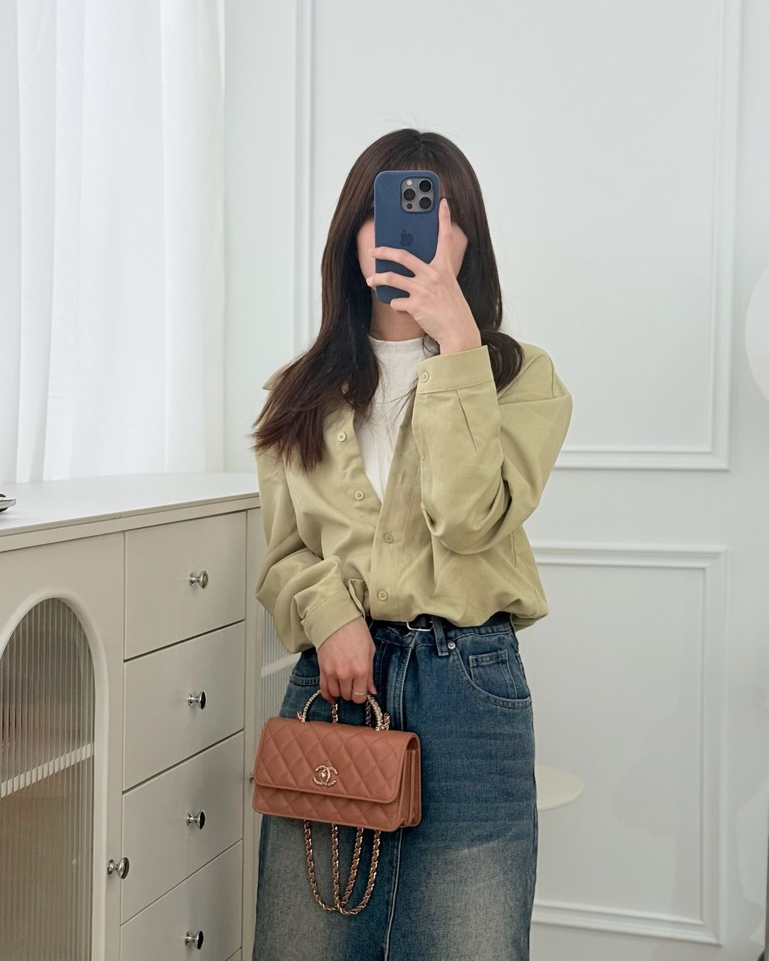 Chanel Mini Crystal Top Handle Wallet On Chain WOC Dark Beige Lambskin