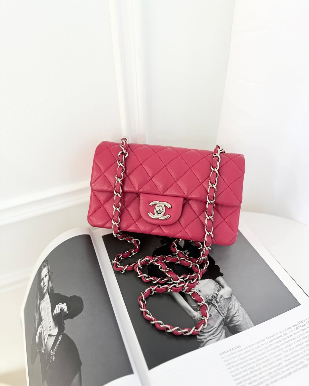 Chanel Quilted Mini Rectangular Flap Dark Pink Lambskin