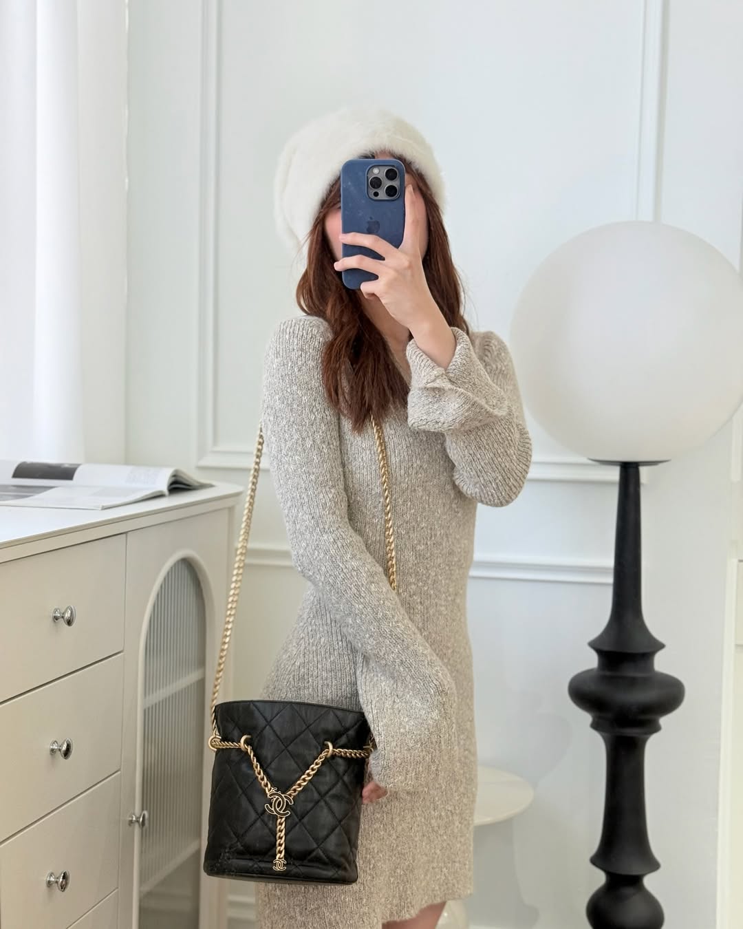 Chanel Enamel CC Bucket Bag Black Lambskin 22P