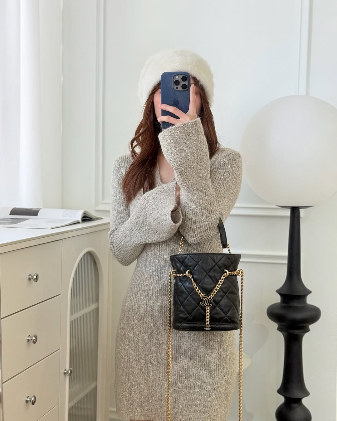 Chanel Enamel CC Bucket Bag Black Lambskin 22P