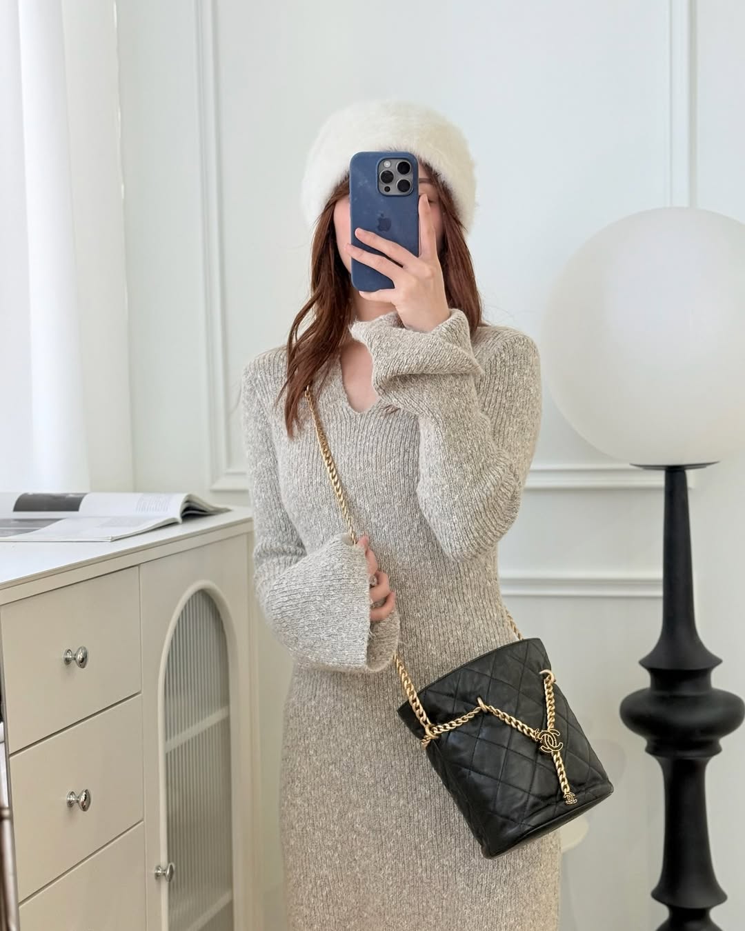 Chanel Enamel CC Bucket Bag Black Lambskin 22P