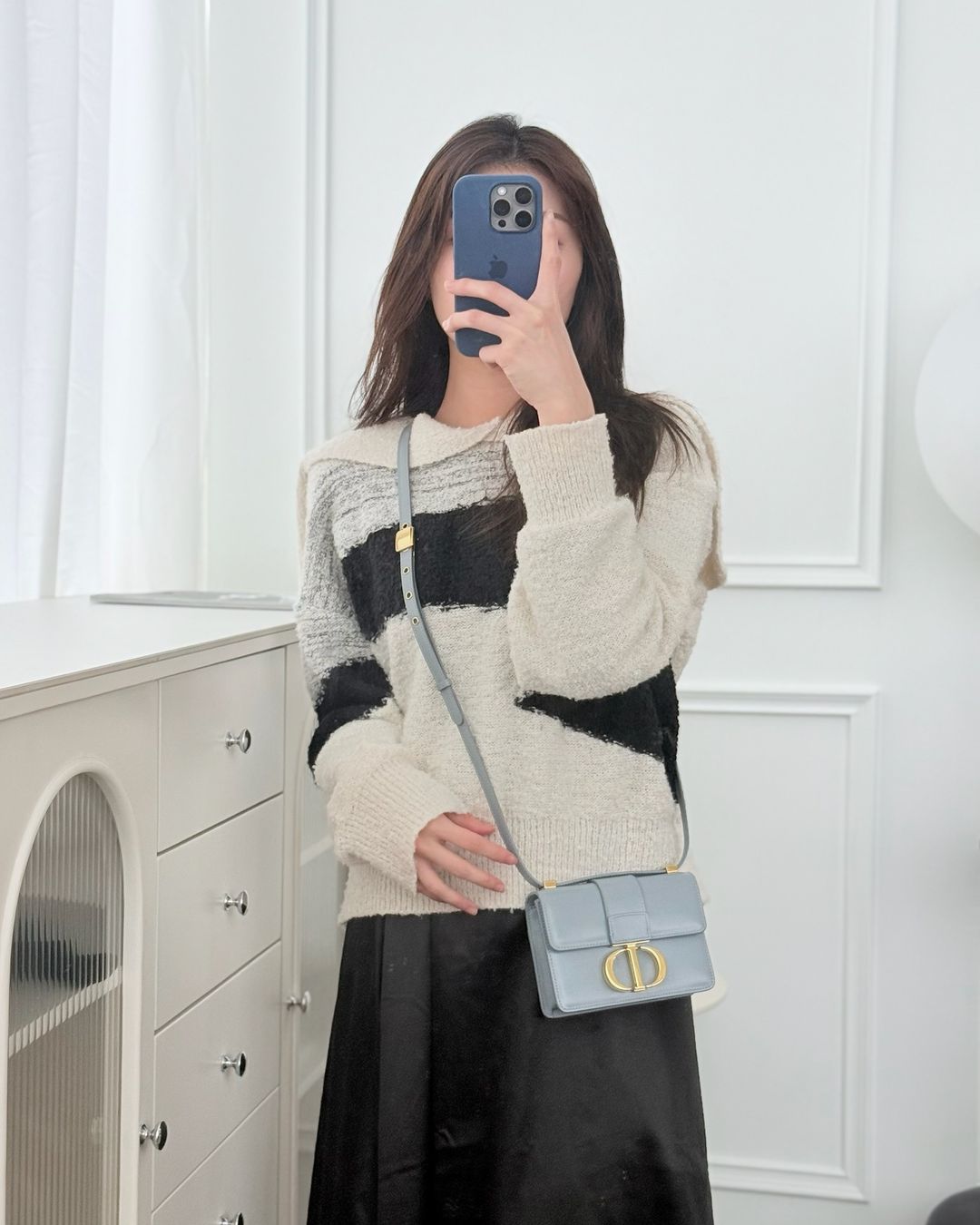 Dior Micro 30 Montaigne Flap Bag Blue Grey Smooth Calfskin