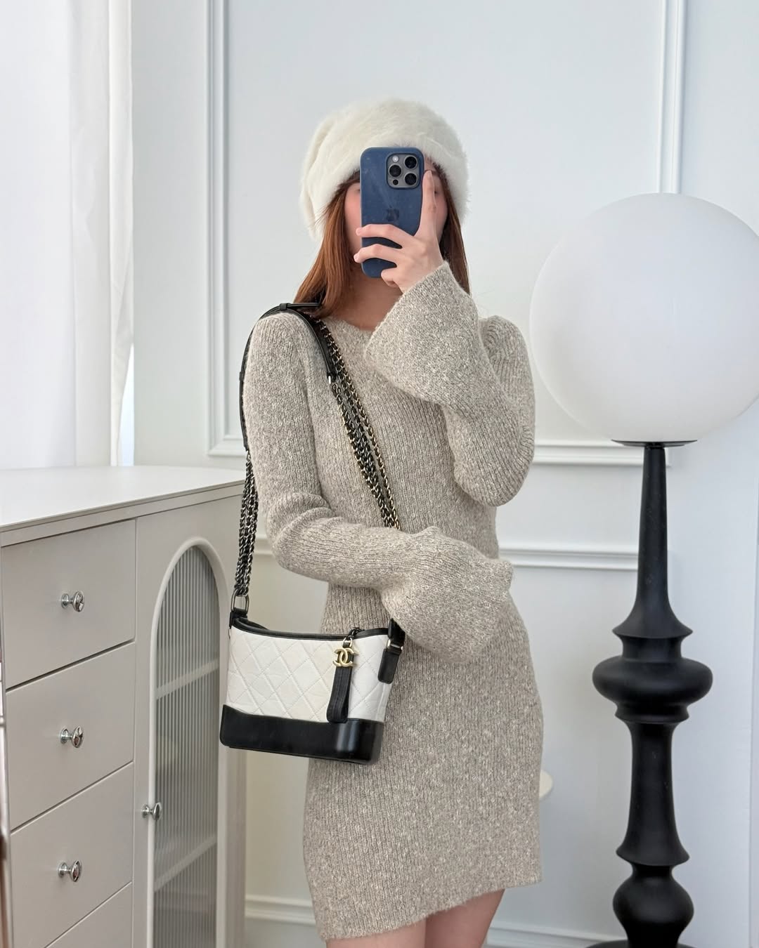 Chanel Small Gabrielle Hobo Quilted Black White Aged Calfskin