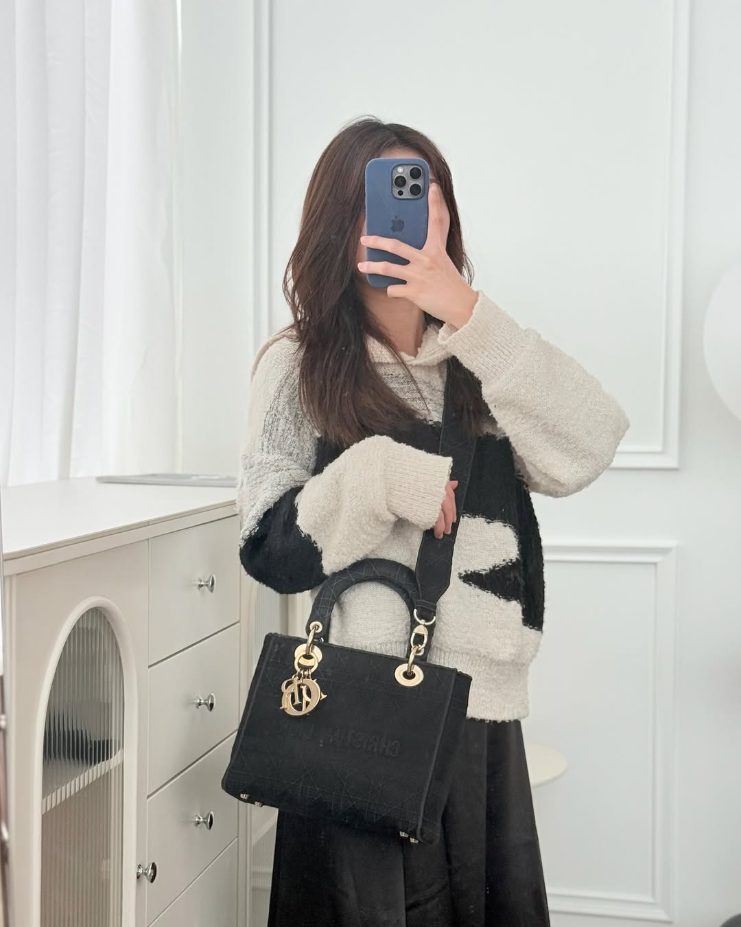 Dior Medium Lady D-Lite Bag Black Cannage Embroidery