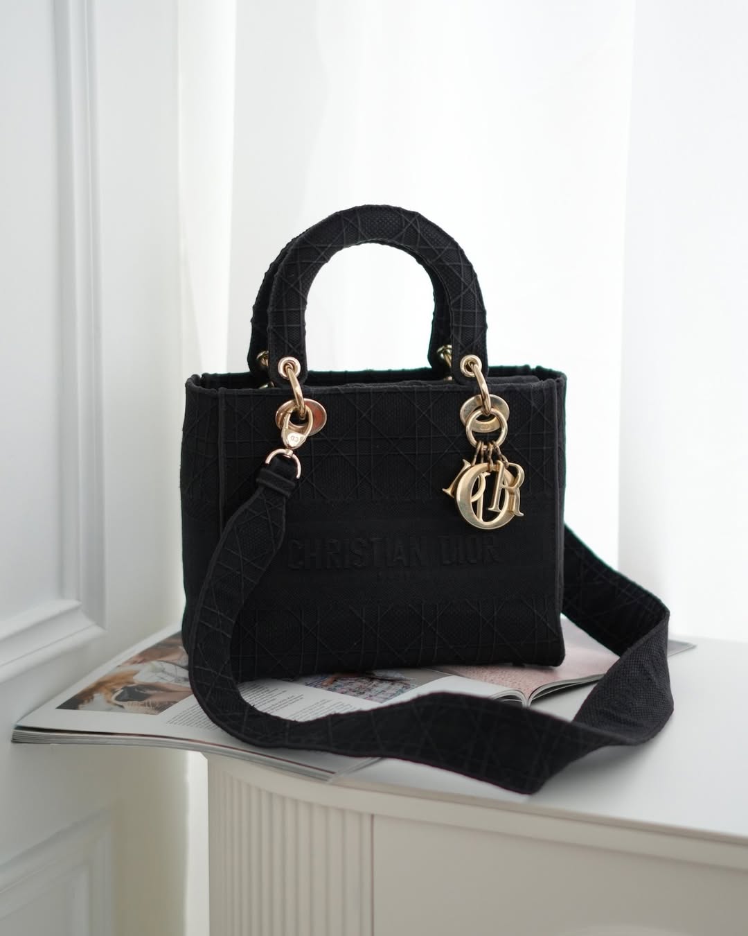 Dior Medium Lady D-Lite Bag Black Cannage Embroidery