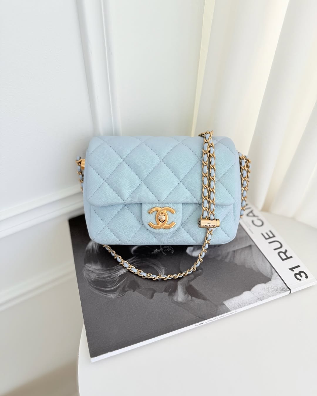 Chanel Quilted My Perfect Mini Iridescent Blue Caviar Aged