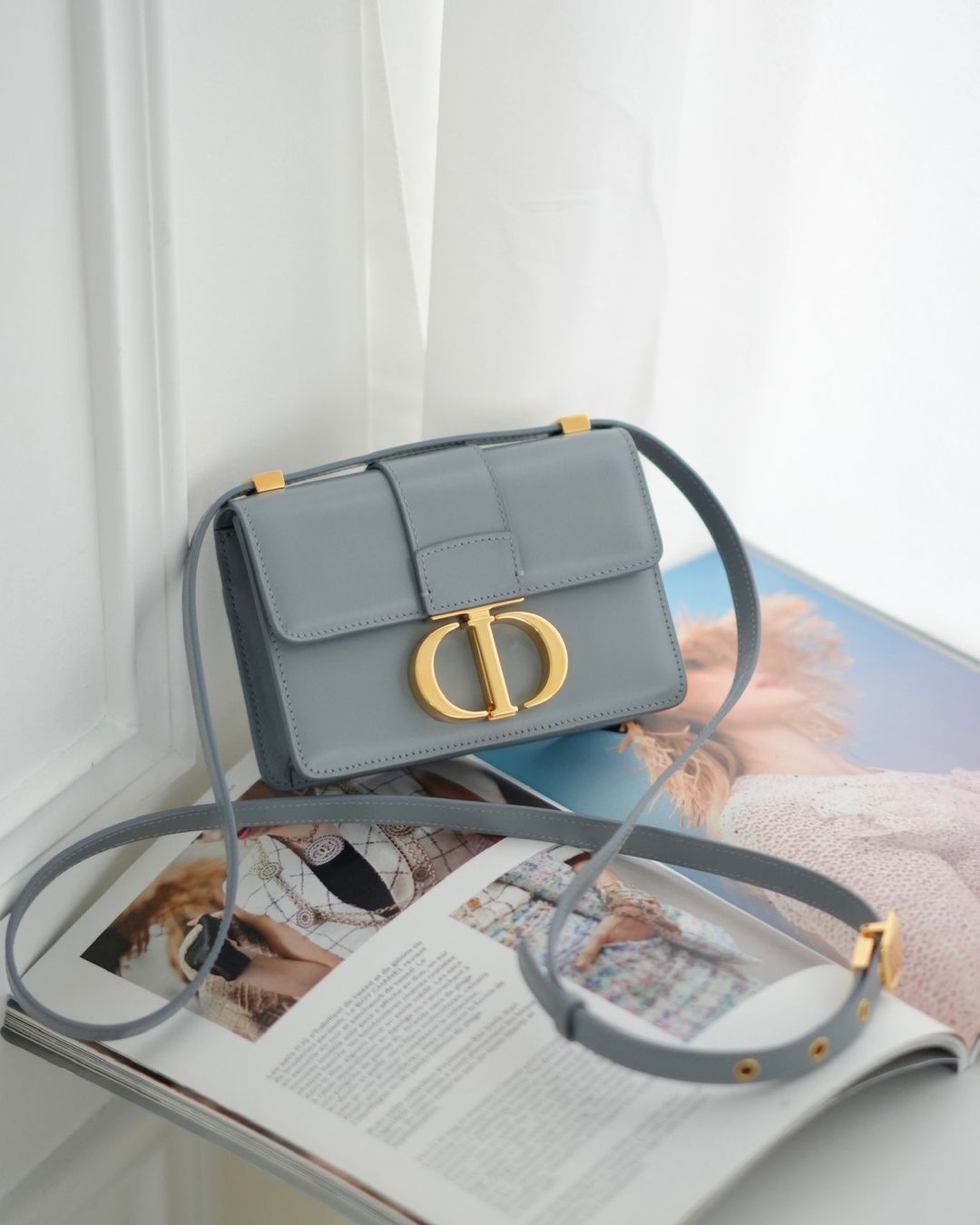 Dior Micro 30 Montaigne Flap Bag Blue Grey Smooth Calfskin