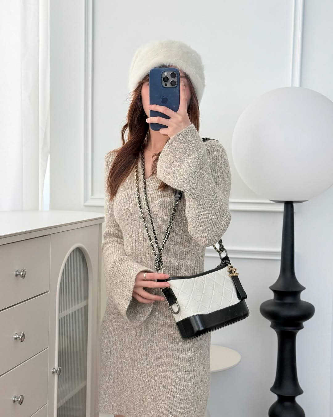 Chanel Small Gabrielle Hobo Quilted Black White Aged Calfskin