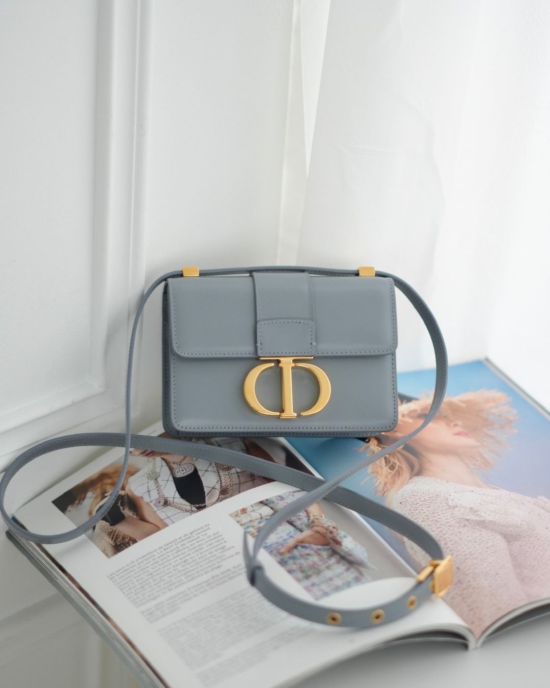 Dior Micro 30 Montaigne Flap Bag Blue Grey Smooth Calfskin
