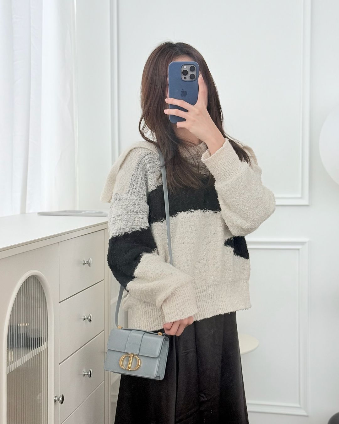 Dior Micro 30 Montaigne Flap Bag Blue Grey Smooth Calfskin