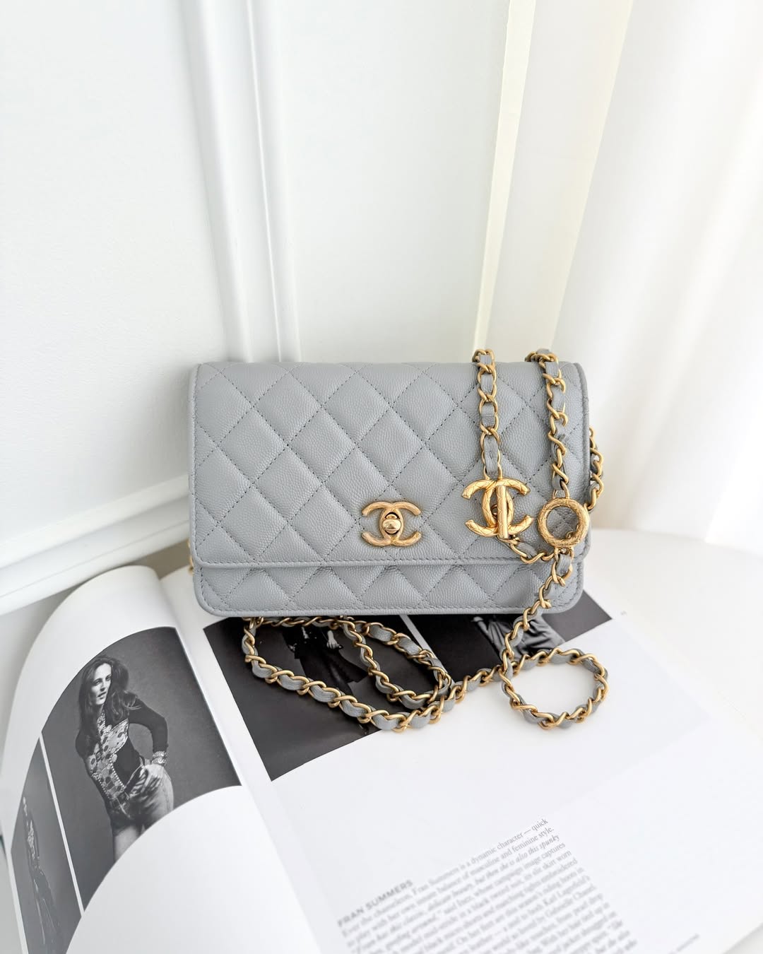 Chanel Wallet On Chain WOC Adjustable CC Chain Grey Caviar Aged