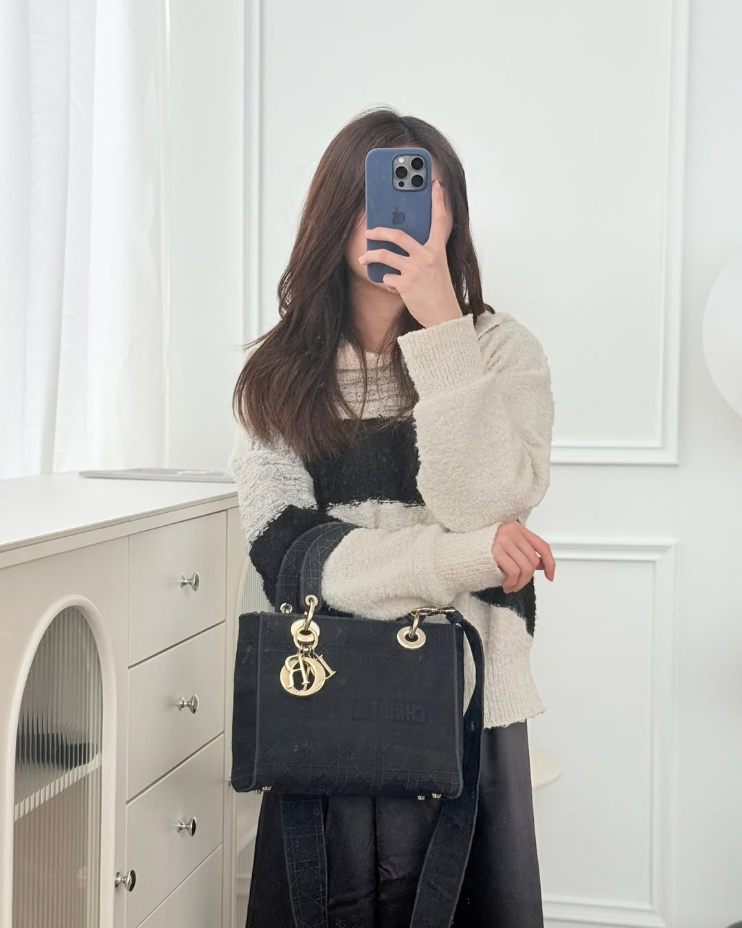 Dior Medium Lady D-Lite Bag Black Cannage Embroidery