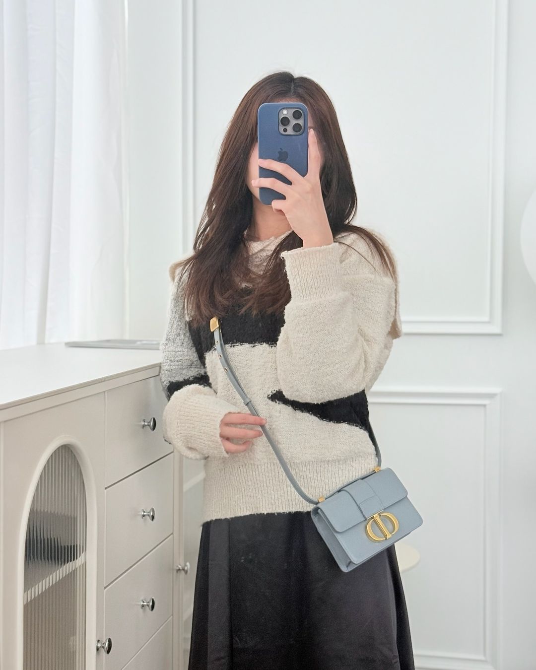 Dior Micro 30 Montaigne Flap Bag Blue Grey Smooth Calfskin