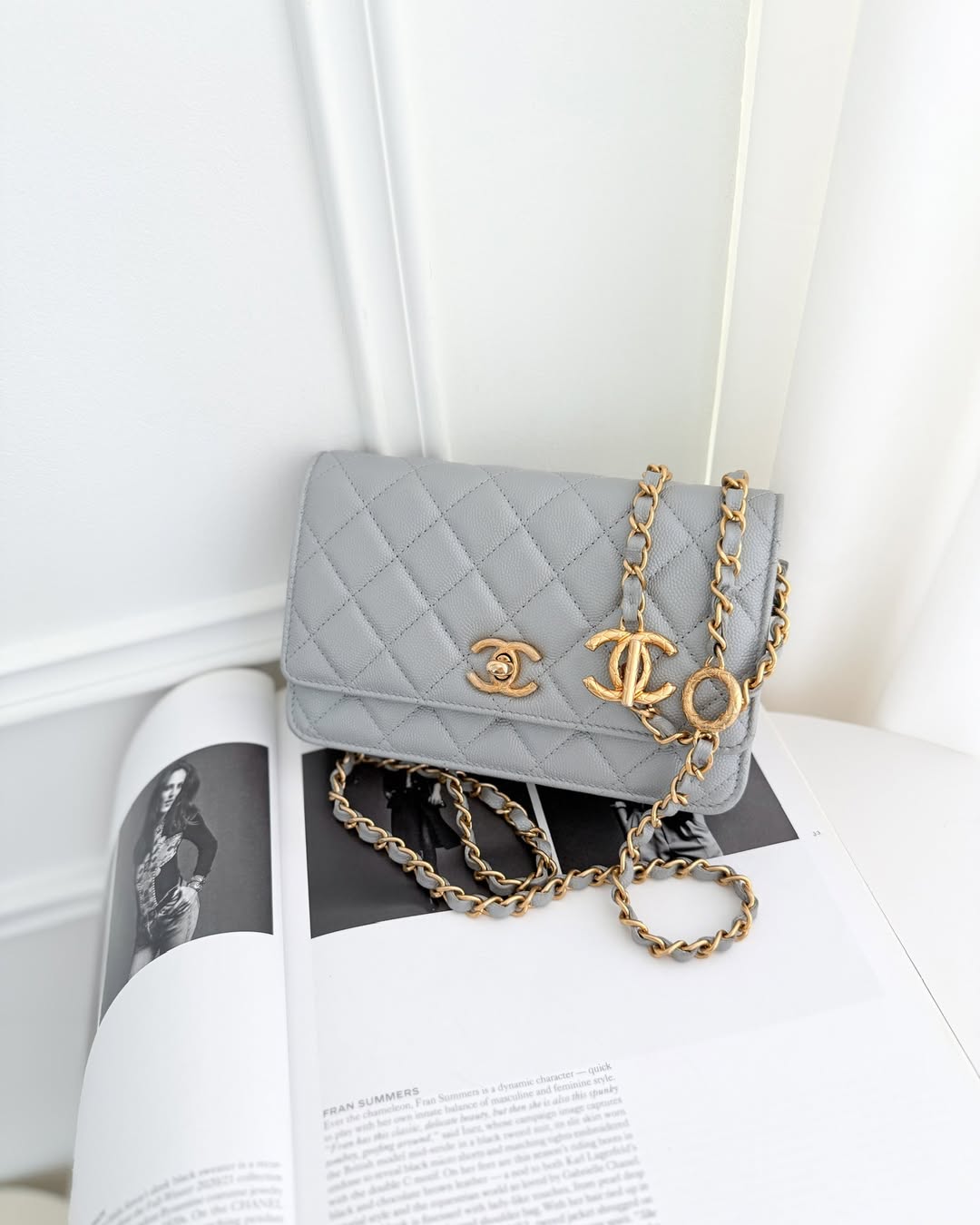 Chanel Wallet On Chain WOC Adjustable CC Chain Grey Caviar Aged