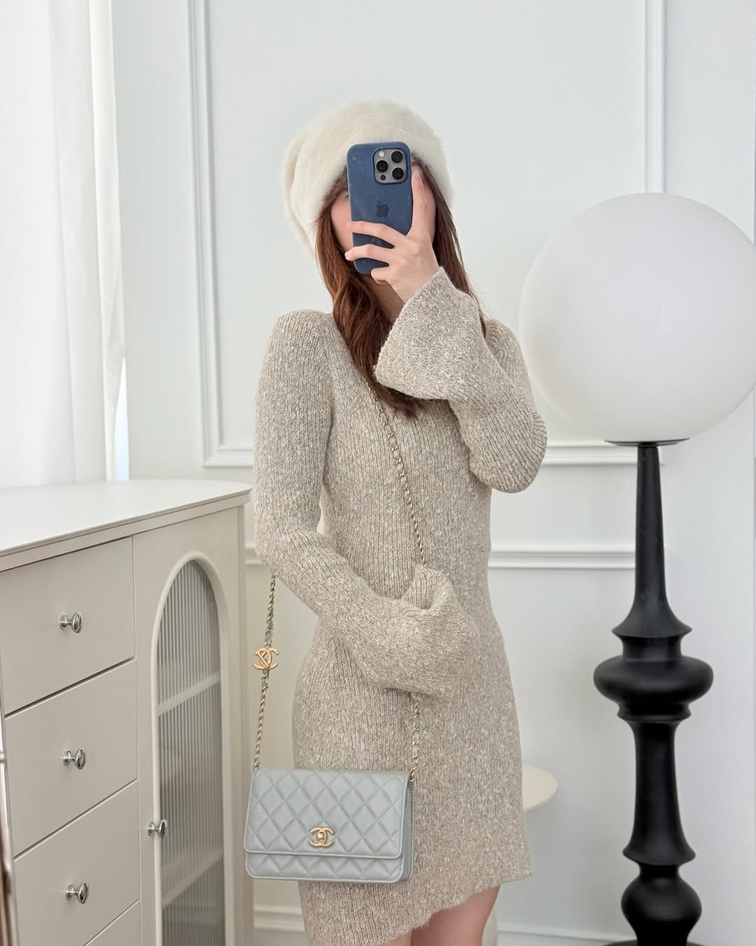 Chanel Wallet On Chain WOC Adjustable CC Chain Grey Caviar Aged