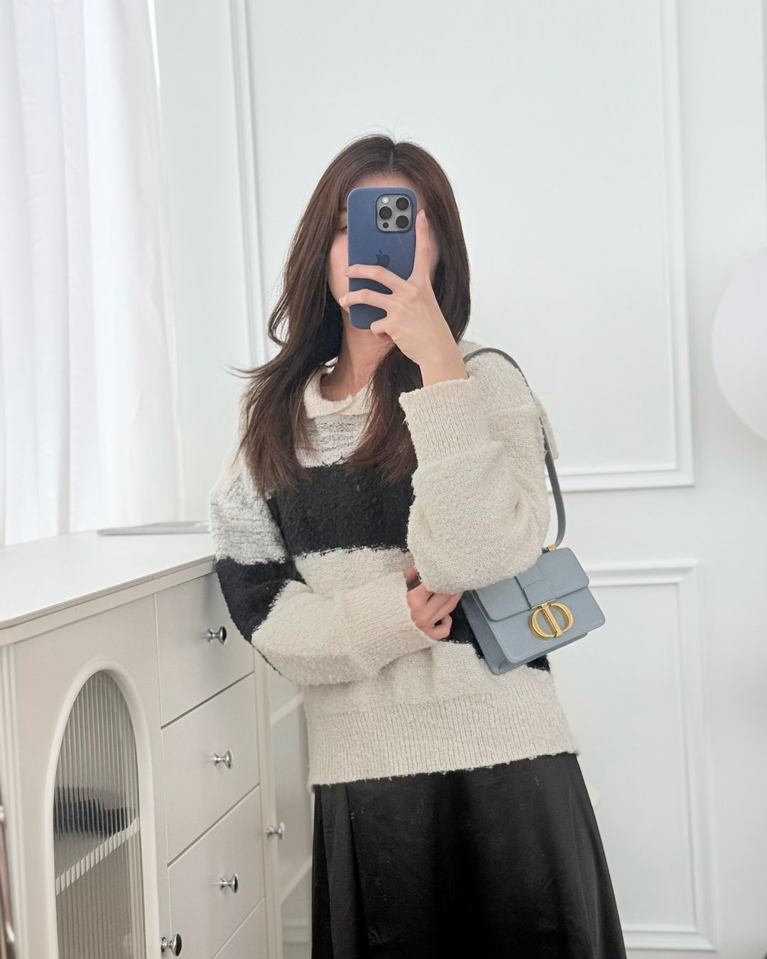 Dior Micro 30 Montaigne Flap Bag Blue Grey Smooth Calfskin