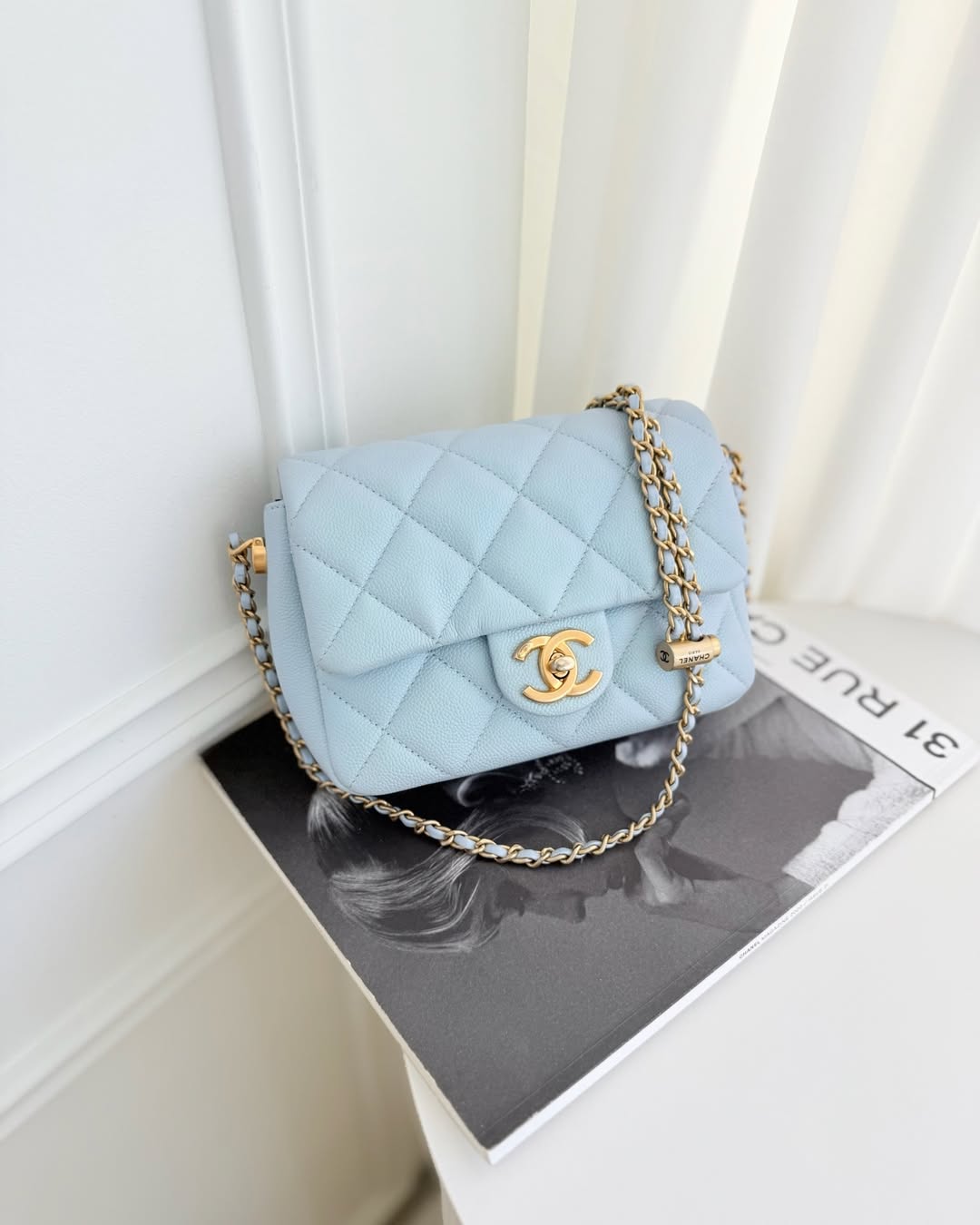 Chanel Quilted My Perfect Mini Iridescent Blue Caviar Aged