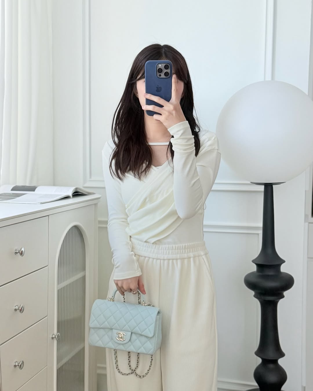 Chanel Top Handle Mini Rectangular Flap Light Blue Lambskin