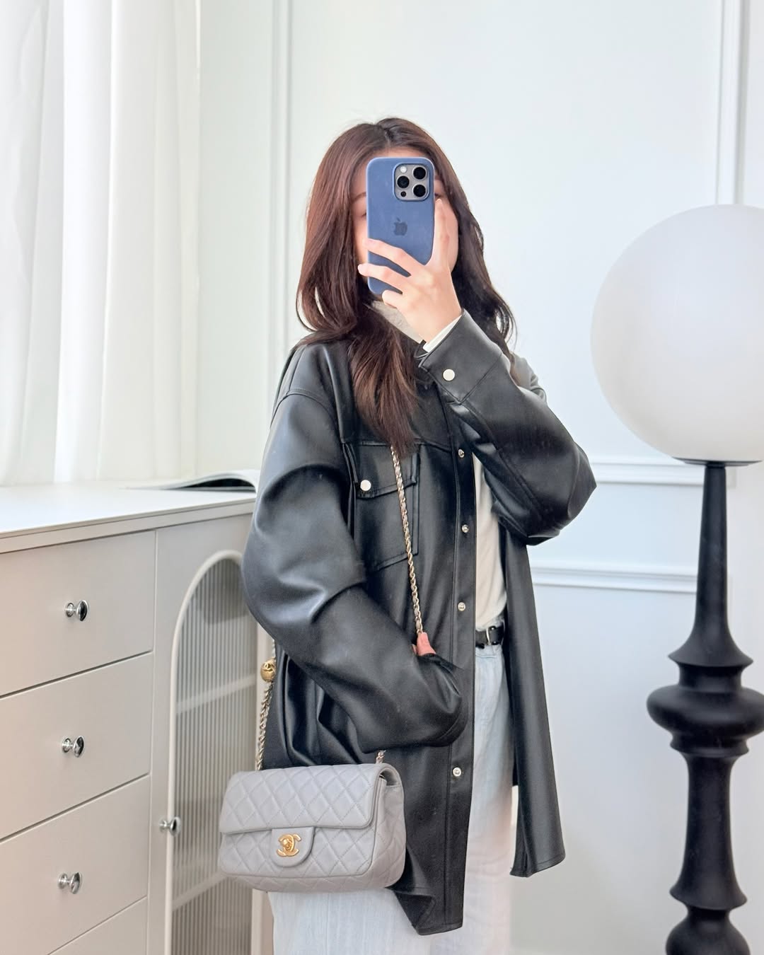 Chanel Pearl Crush Mini Rectangular Quilted Grey Lambskin Aged