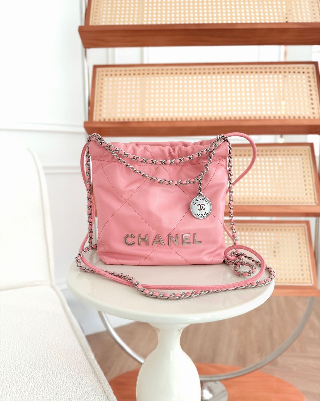 Chanel 22 Mini Bag Pink Shiny Crumpled Calfskin Matte