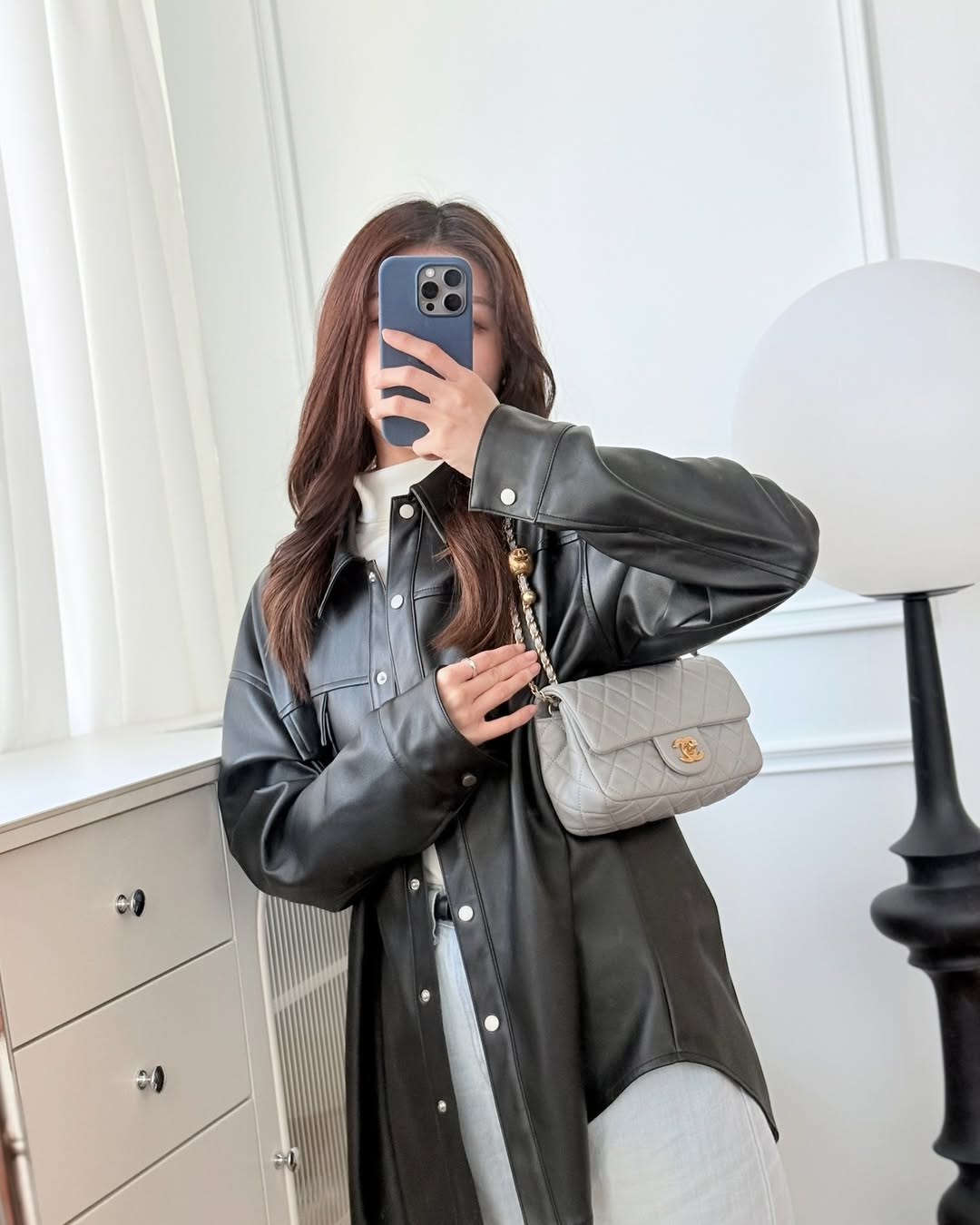 Chanel Pearl Crush Mini Rectangular Quilted Grey Lambskin Aged