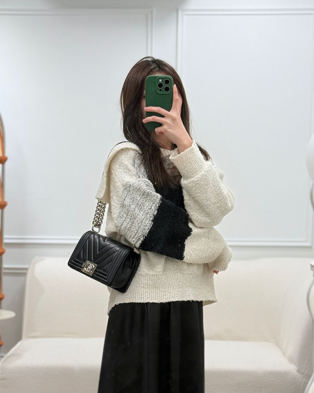 Chanel Small Boy Chevron Black Calfskin Silver Hardware