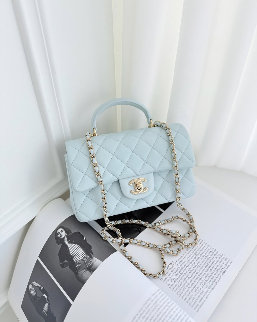 Chanel Top Handle Mini Rectangular Flap Light Blue Lambskin
