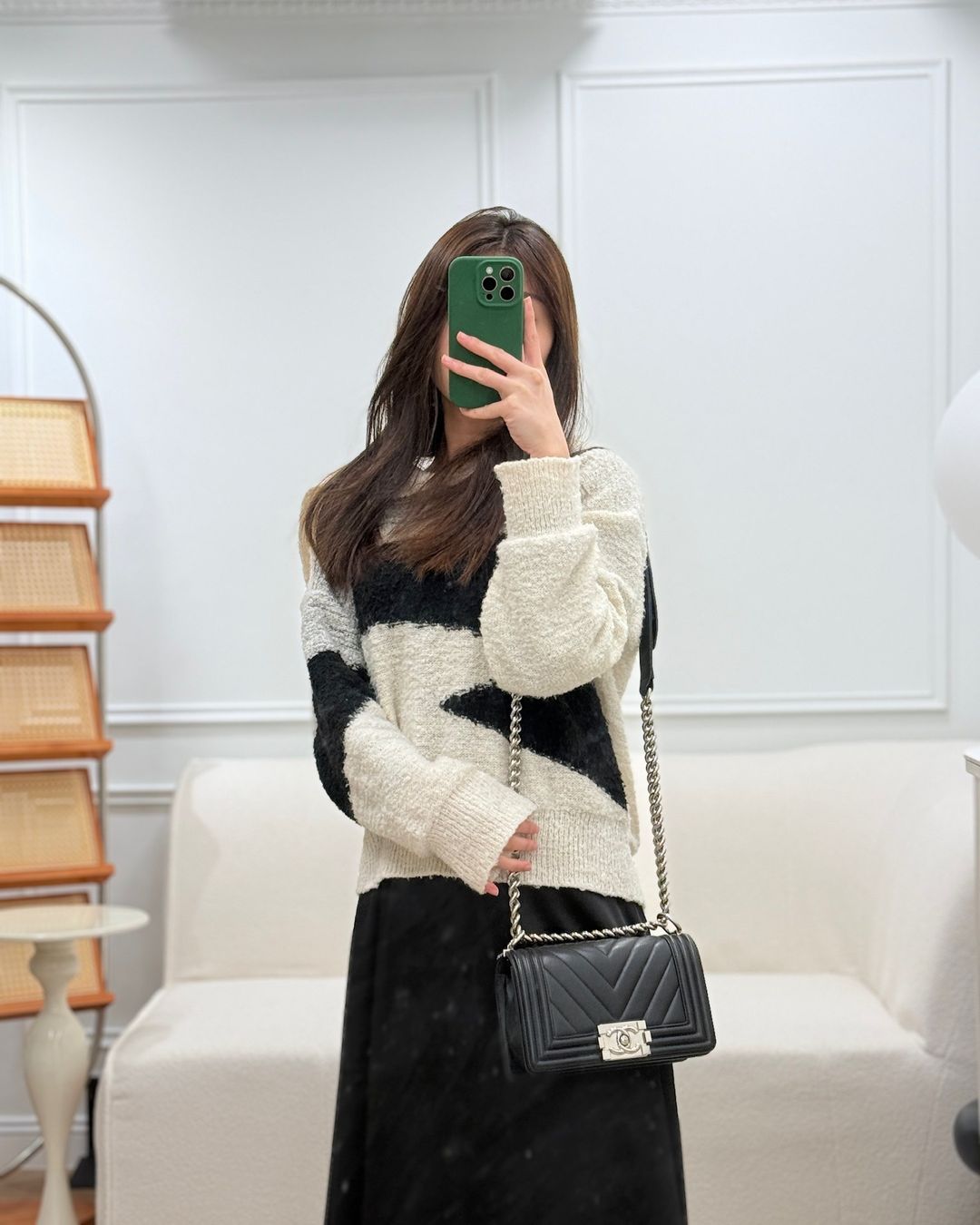 Chanel Small Boy Chevron Black Calfskin Silver Hardware