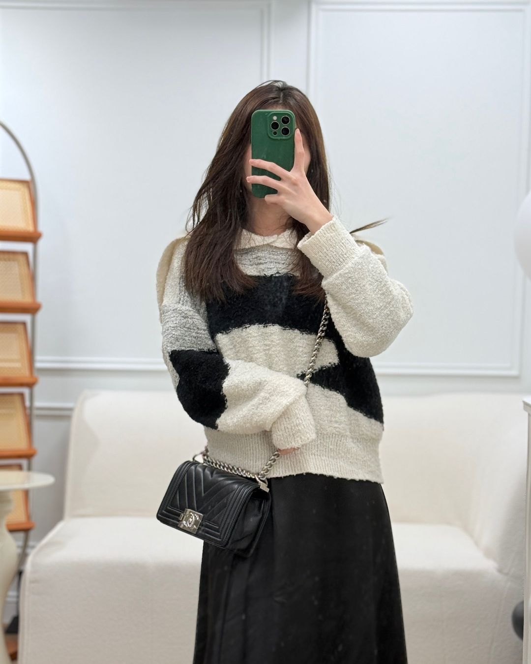 Chanel Small Boy Chevron Black Calfskin Silver Hardware