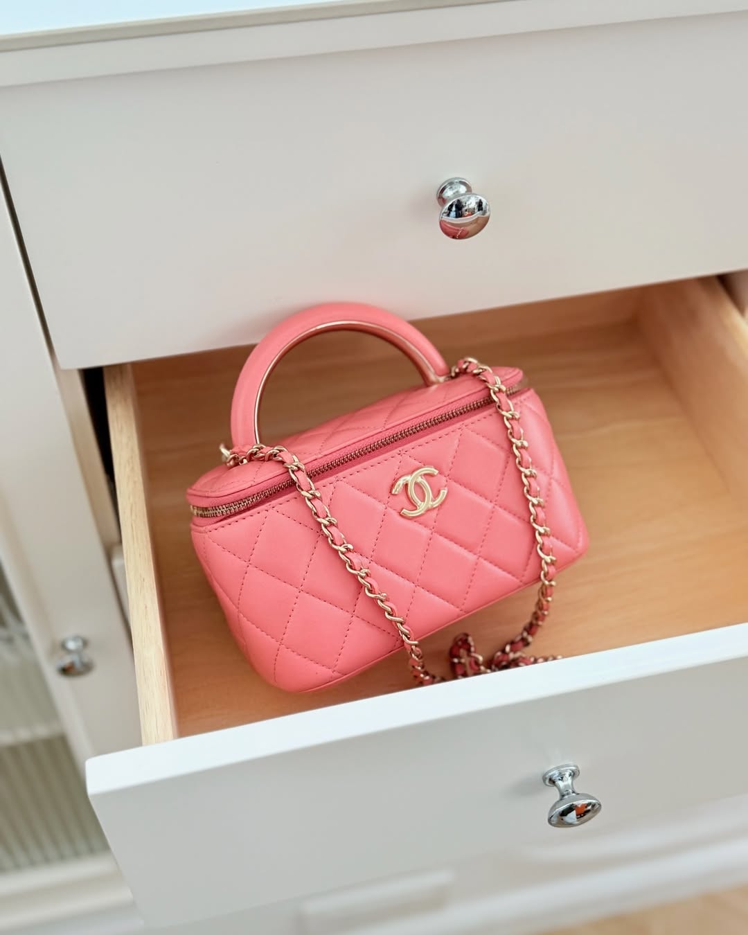 Chanel Vanity Rectangular Top Handle Pink Lambskin