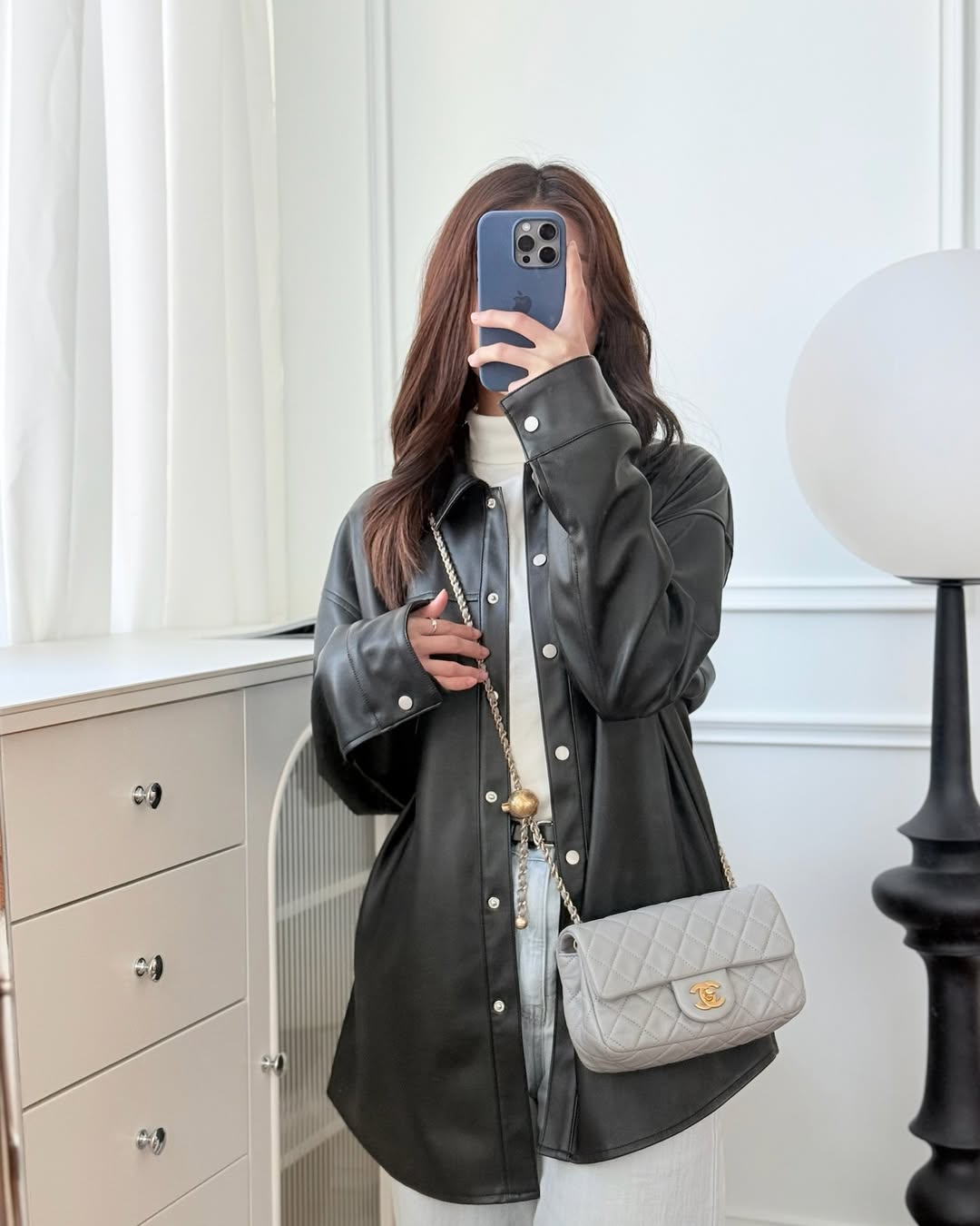 Chanel Pearl Crush Mini Rectangular Quilted Grey Lambskin Aged