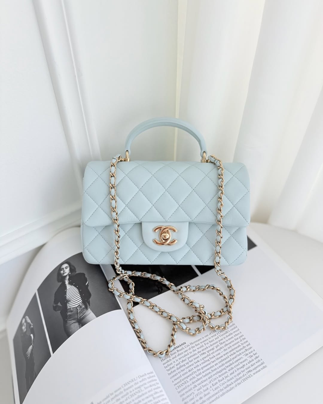 Chanel Top Handle Mini Rectangular Flap Light Blue Lambskin