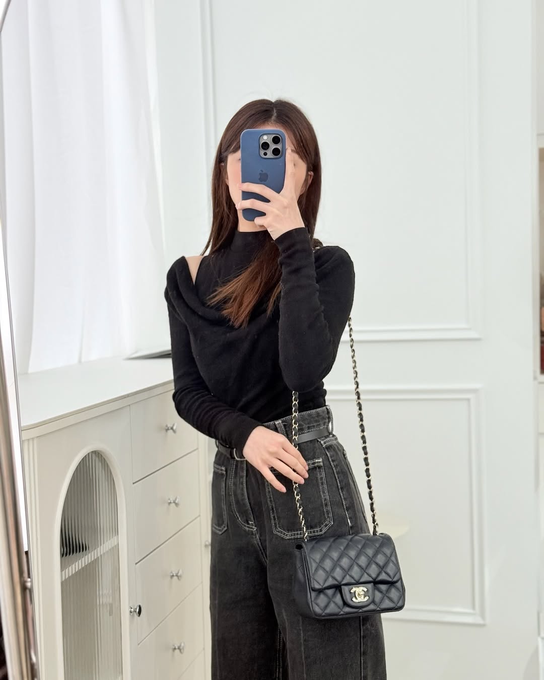 Chanel Mini Square Flap Quilted Navy Lambskin