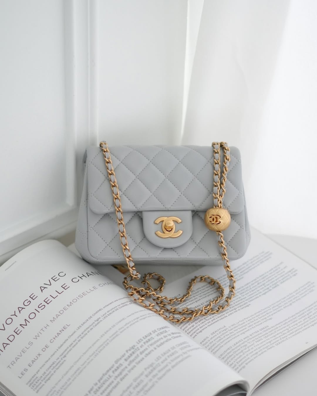 Chanel Mini Square Pearl Crush Quilted Grey Lambskin Aged