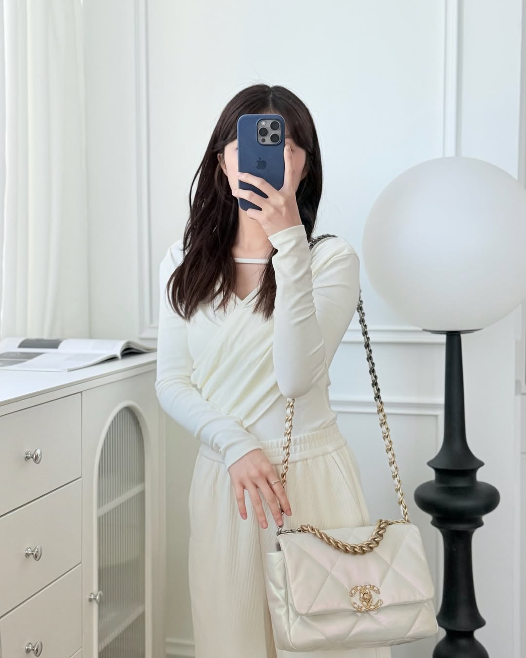 Chanel 19 Small Iridescent White Mixed Hardware