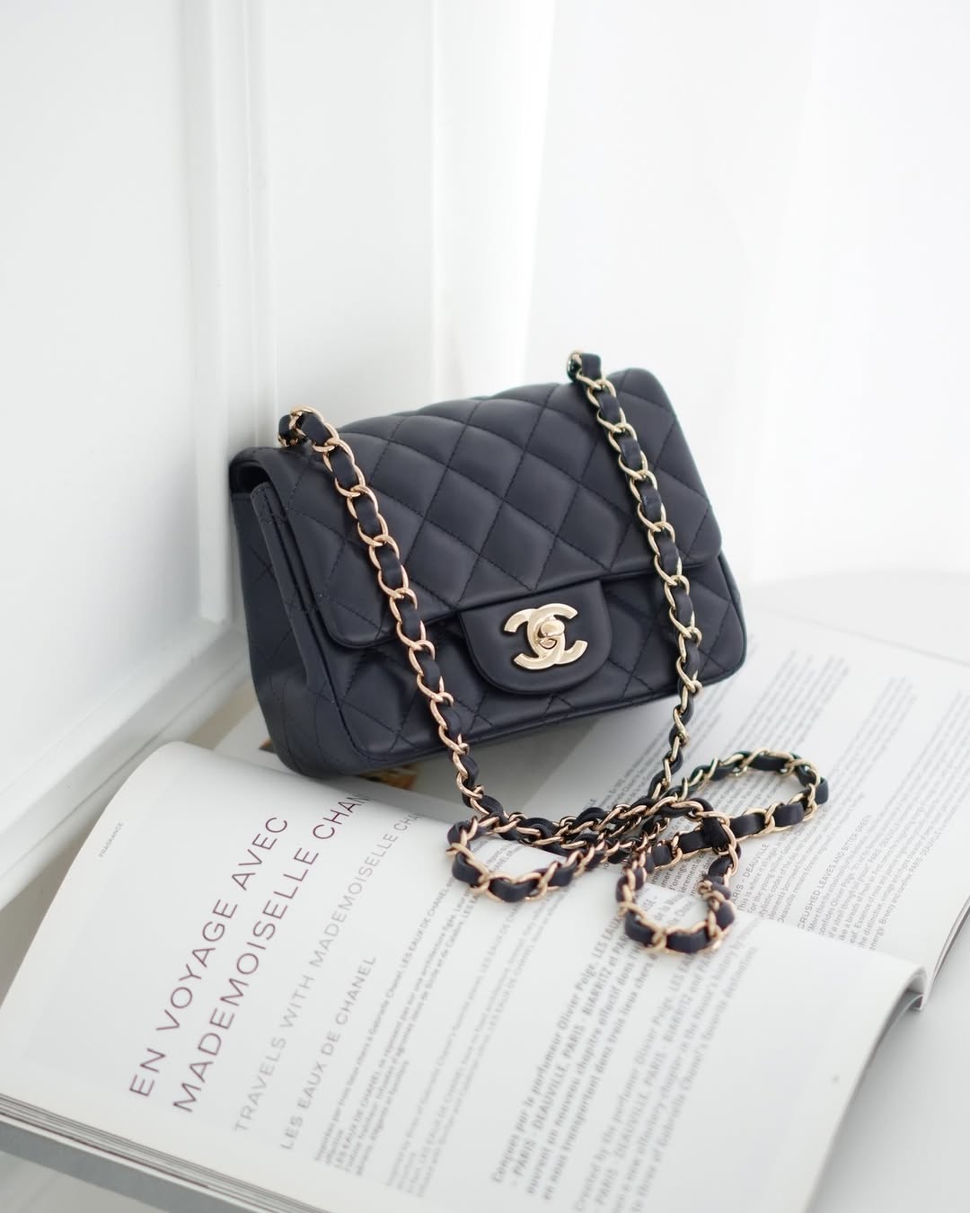 Chanel Mini Square Flap Quilted Navy Lambskin