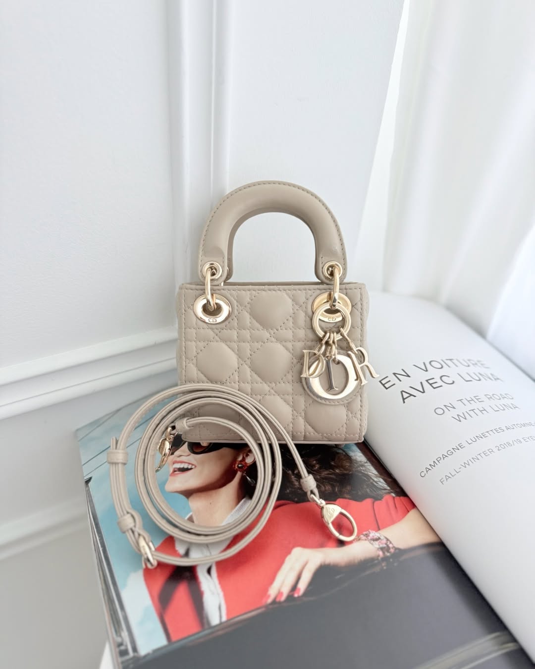 Dior Micro Lady Dior Cannage Beige Lambskin
