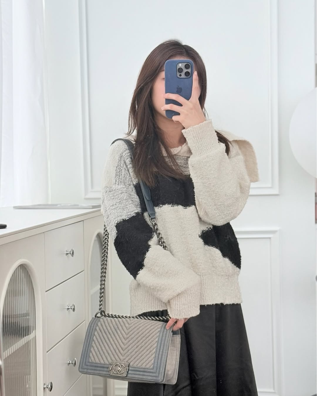 Chanel Medium Chevron Boy Washed Denim Ruthenium Hardware