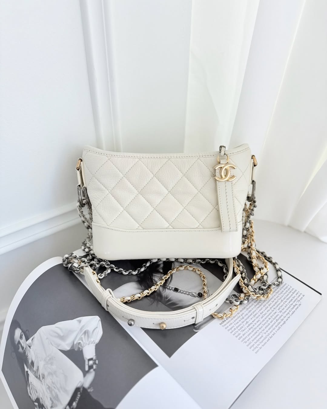 Chanel Small Gabrielle Hobo White Patent Goatskin Mixed Hardware