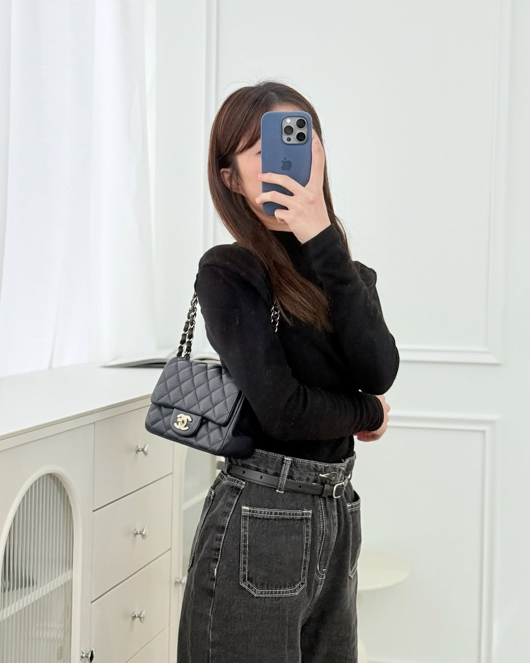 Chanel Mini Square Flap Quilted Navy Lambskin