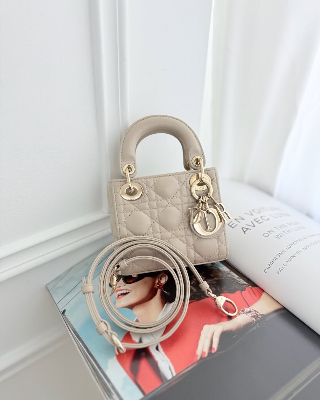 Dior Micro Lady Dior Cannage Beige Lambskin