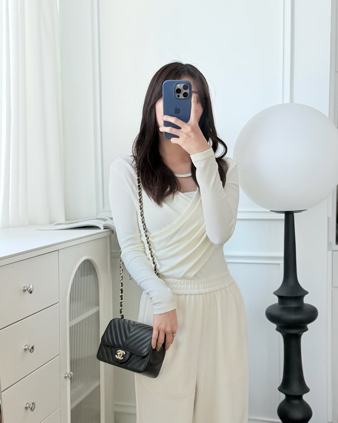 Chanel Mini Square Flap Chevron Black Lambskin Aged